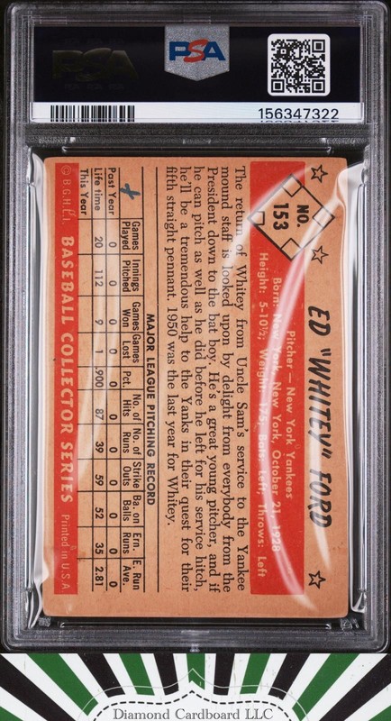 1953 Bowman Color #153 Whitey Ford PSA 2 (MK), back