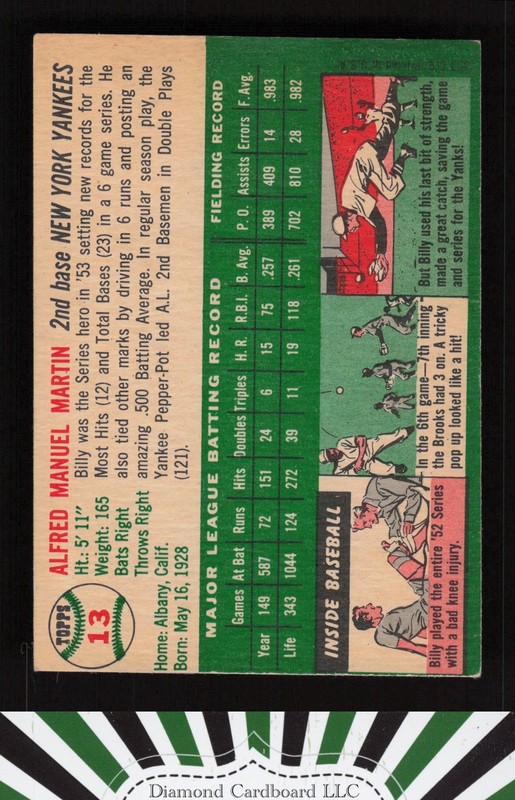 1954 Topps #13 Billy Martin VGEX l, back