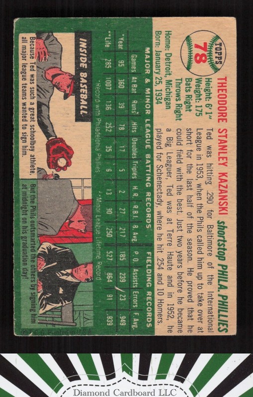 1954 Topps #78 Ted Kazanski VG+ g, back