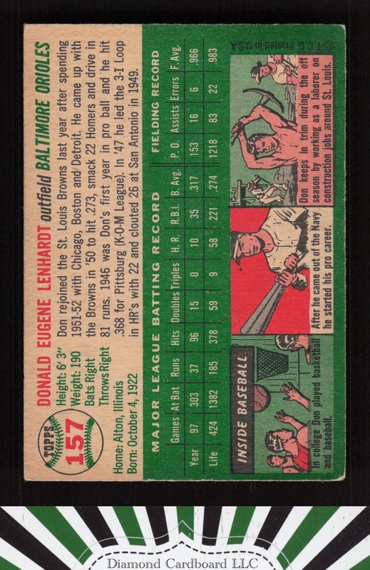 1954 Topps #157 Don Lenhardt VGEX i, back