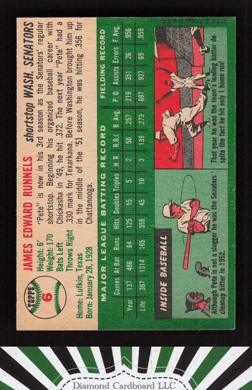 1954 Topps #6 Pete Runnels EX j, back