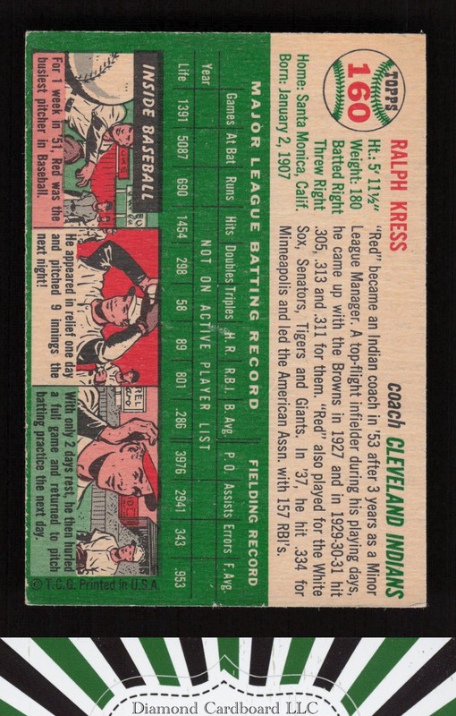 1954 Topps #160 Red Kress VG k, back