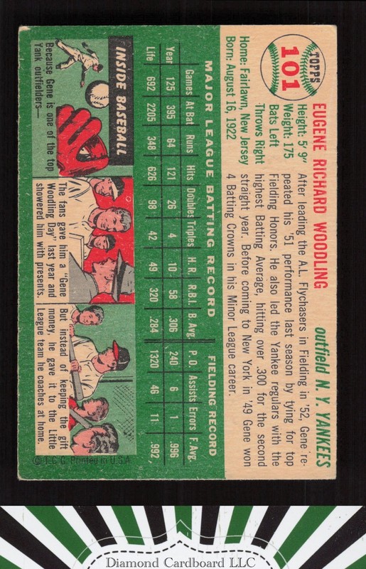1954 Topps #101 Gene Woodling VGEX f, back