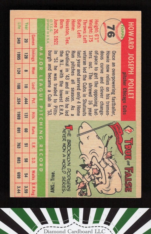 1955 Topps #76 Howie Pollet VGEX+ l, back