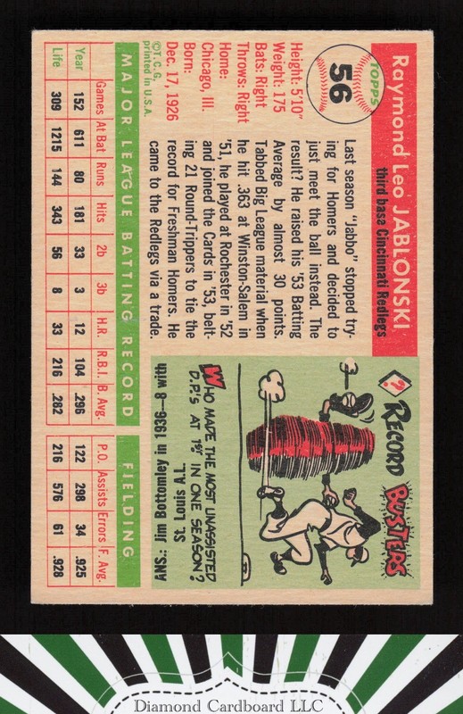 1955 Topps #56 Ray Jablonski VGEX+ c, back
