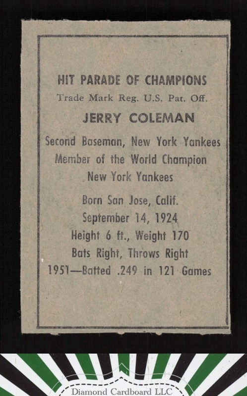 1952 Berk Ross Jerry Coleman EX, back