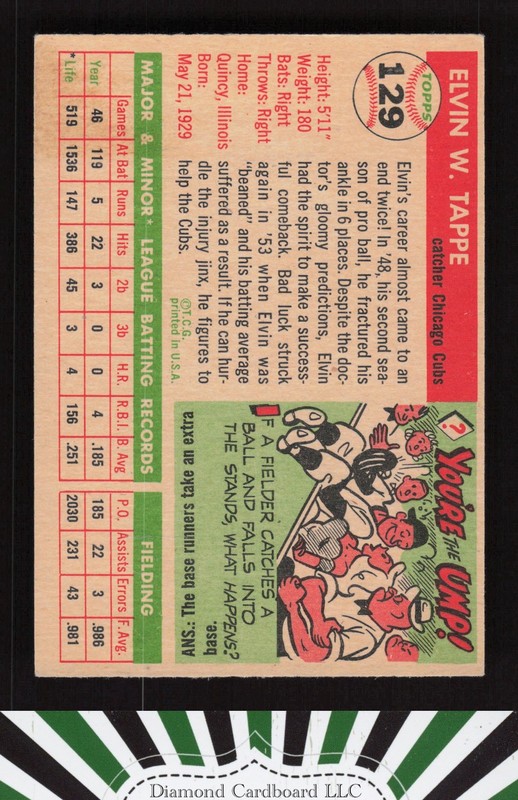 1955 Topps #129 Elvin Tappe VGEX+ m, back