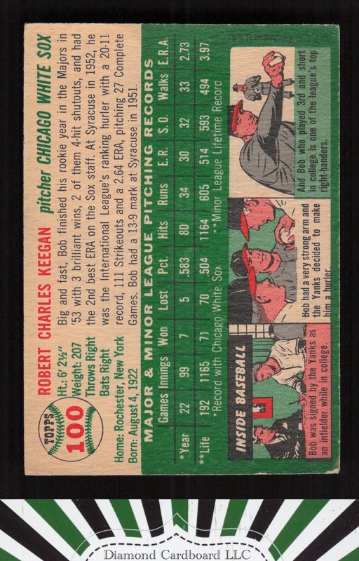 1954 Topps #100 Bob Keegan VG+ c, back