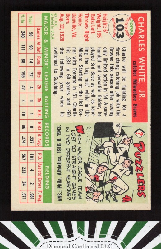 1955 Topps #103 Charlie White EX+ e, back