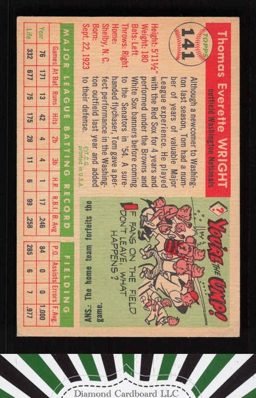 1955 Topps #141 Tom Wright EX a, back