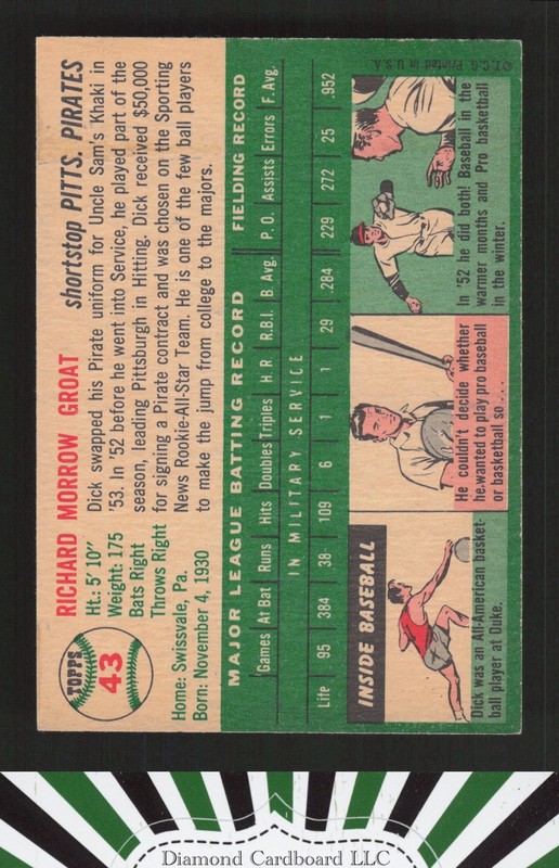 1954 Topps #43 Dick Groat EX d, back