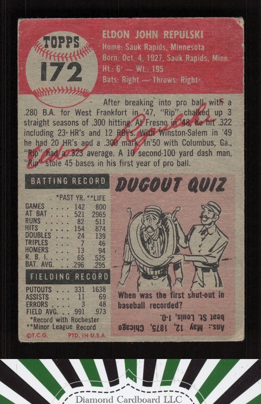 1953 Topps #172 Rip Repulski FR e, back