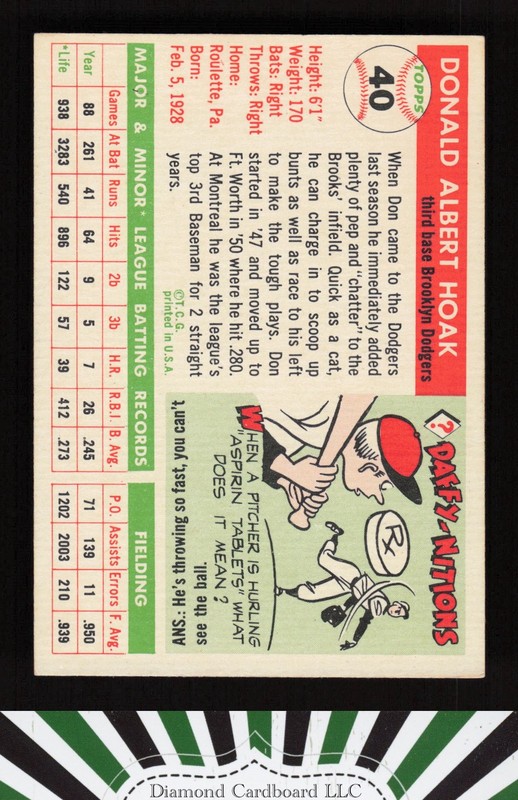 1955 Topps #40 Don Hoak VGEX+ s, back