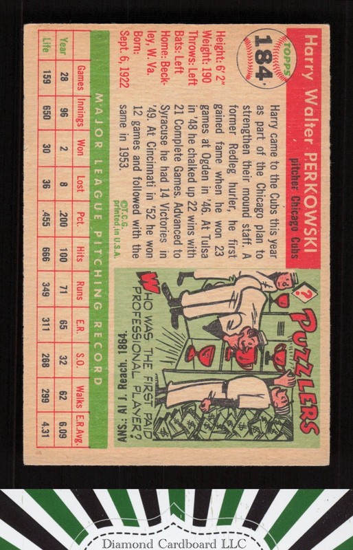 1955 Topps #184 Harry Perkowski VGEX e, back