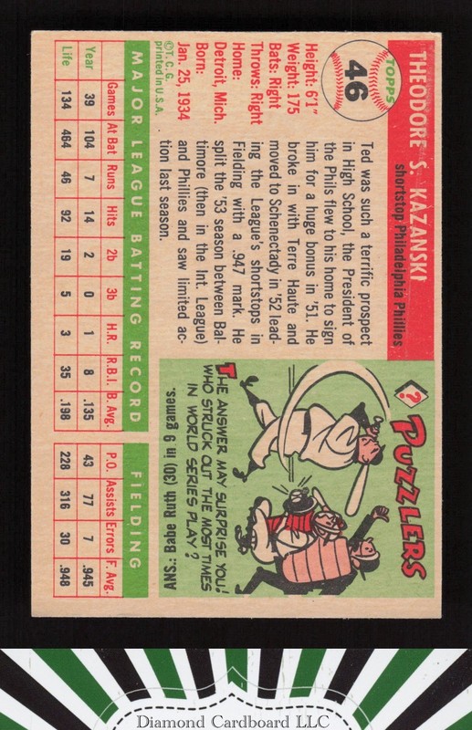 1955 Topps #46 Ted Kazanski EX+ j, back