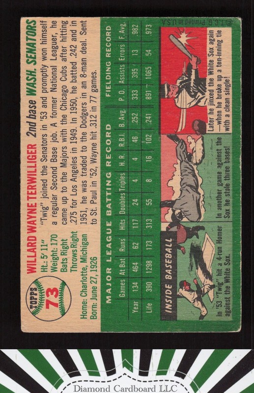 1954 Topps #73 Wayne Terwilliger VGEX p, back