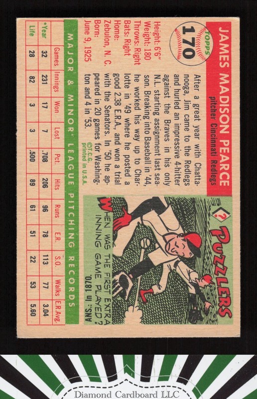 1955 Topps #170 Jim Pearce VGEX+ h, back