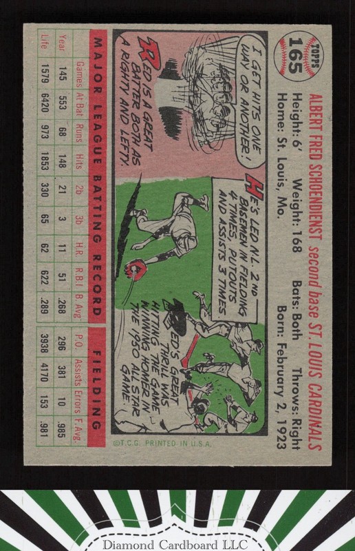 1956 Topps #165 Red Schoendienst EXMT q, back