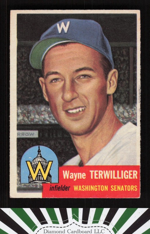1953 Topps #159 Wayne Terwilliger : Bio uses white text VGEX i, front