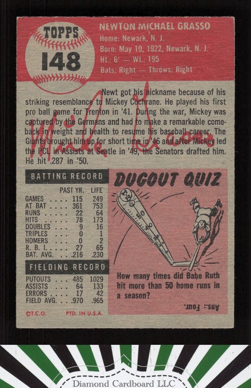1953 Topps #148 Mickey Grasso : Bio uses white text VGEX d, back