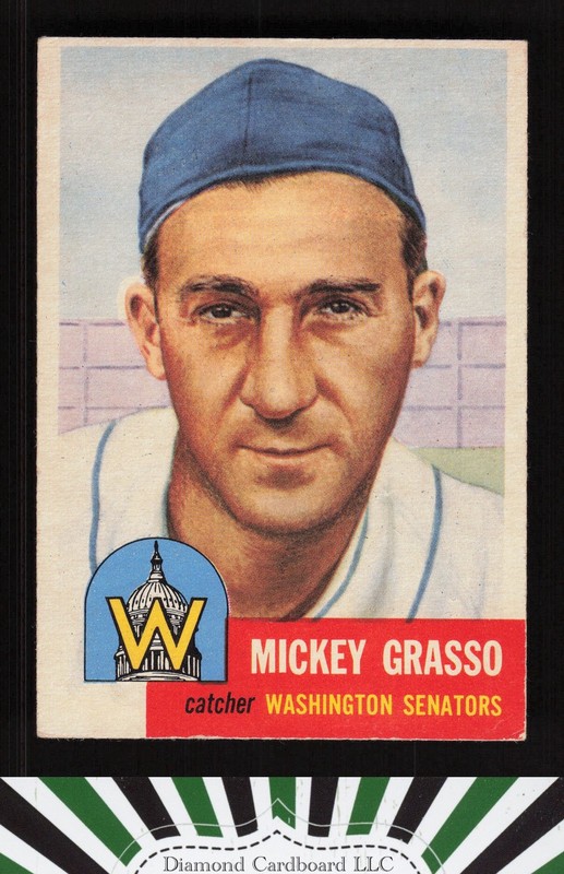1953 Topps #148 Mickey Grasso : Bio uses white text VGEX d, front