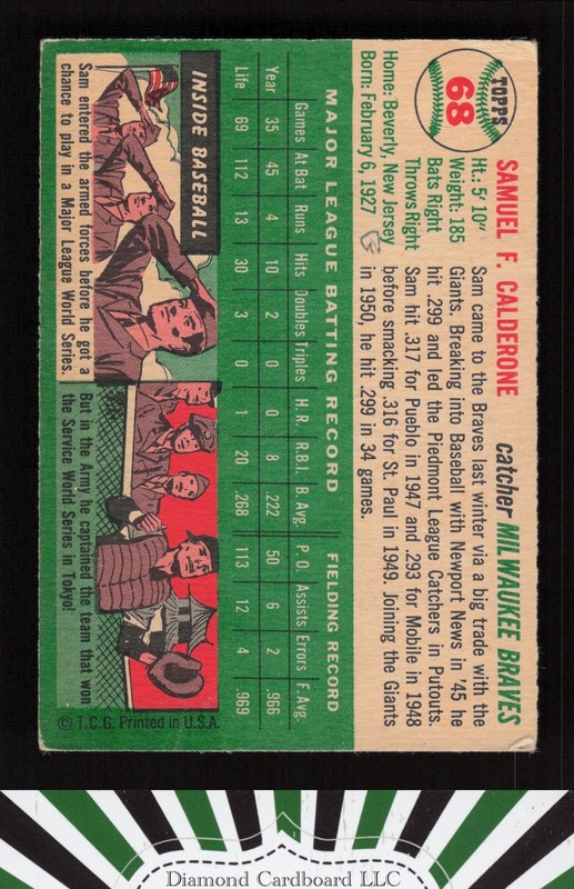 1954 Topps #68 Sammy Calderone VG a, back
