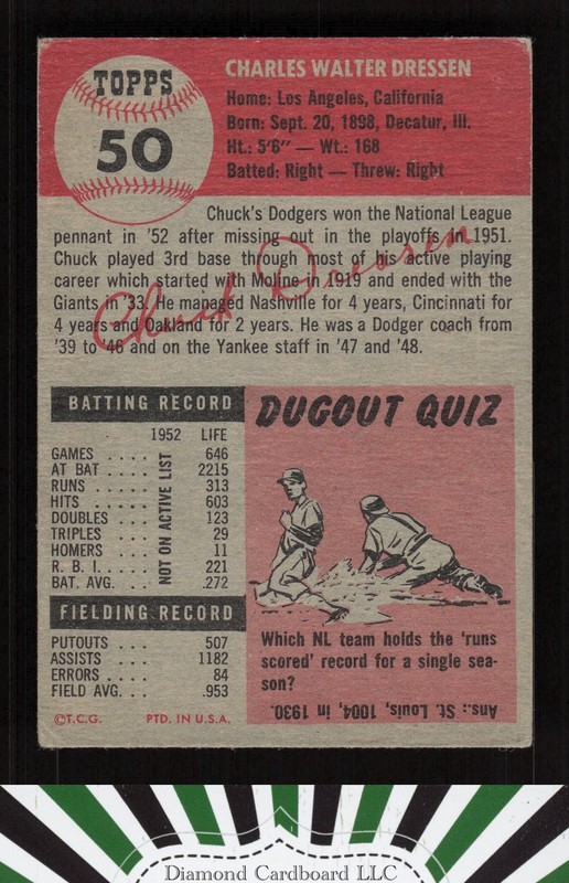 1953 Topps #50 Chuck Dressen GD+ (has indents) c, back