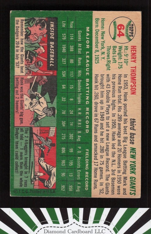 1954 Topps #64 Hank Thompson VG (MC) j, back