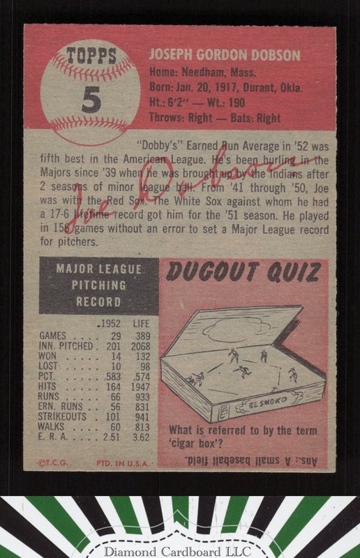 1953 Topps #5 Joe Dobson EXMT g, back