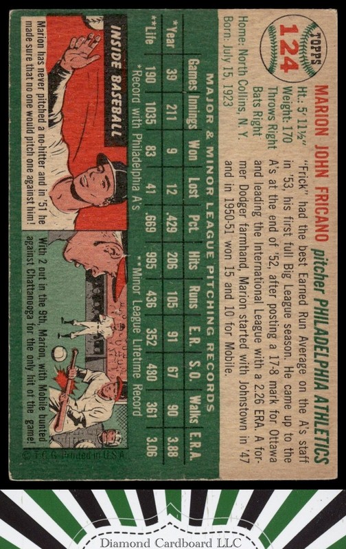 1954 Topps #124 Marion Fricano VGEX+ b, back