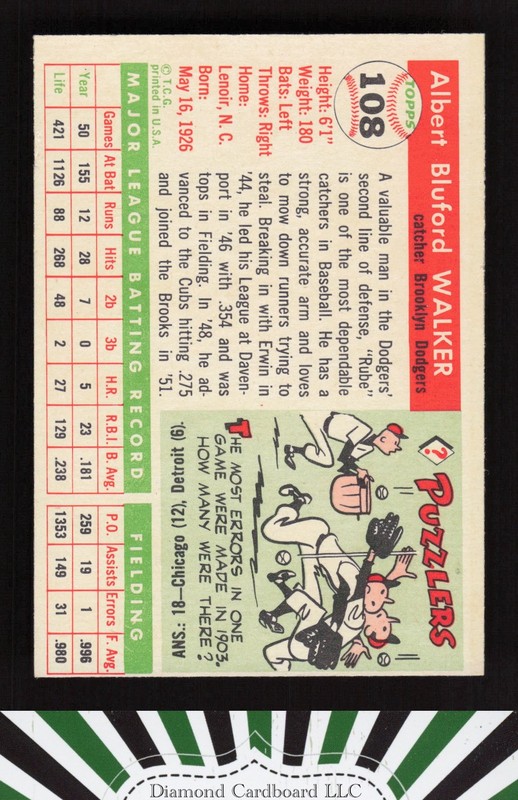 1955 Topps #108 "Rube" Walker VGEX l, back