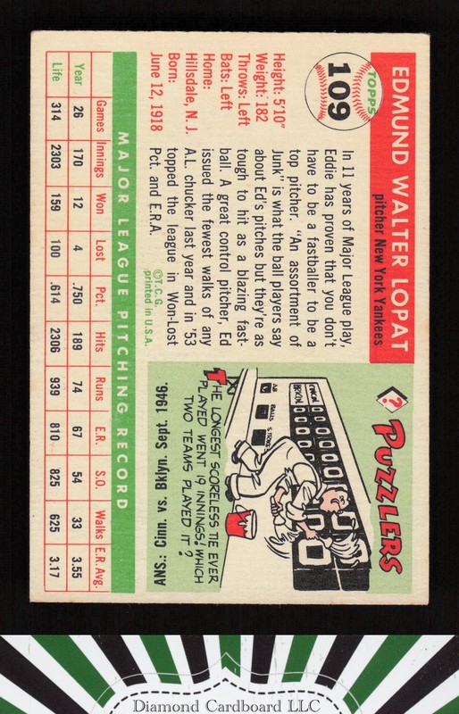 1955 Topps #109 Ed Lopat VGEX m, back