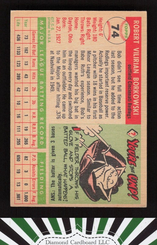 1955 Topps #74 Bob Borkowski EX l, back