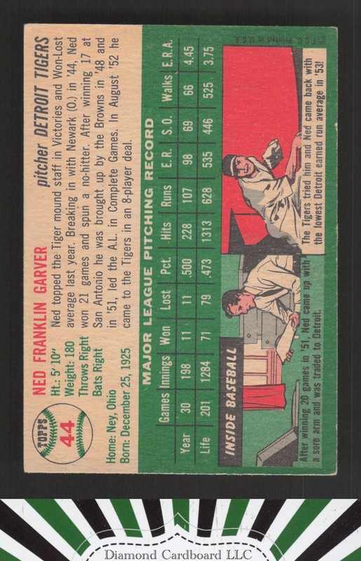 1954 Topps #44 Ned Garver VGEX+ e, back