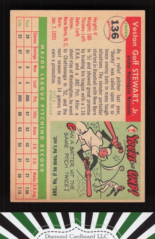 1955 Topps #136 Bunky Stewart EX j, back