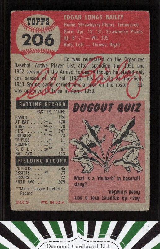 1953 Topps #206 Ed Bailey GD a, back