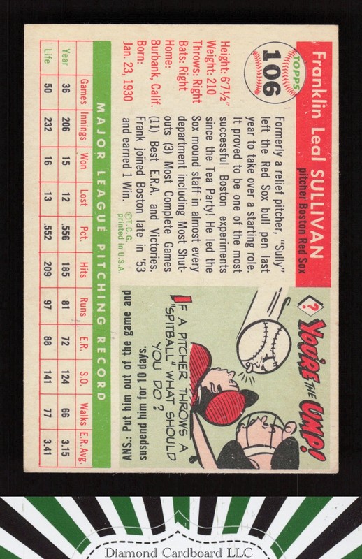 1955 Topps #106 Frank Sullivan EX m, back
