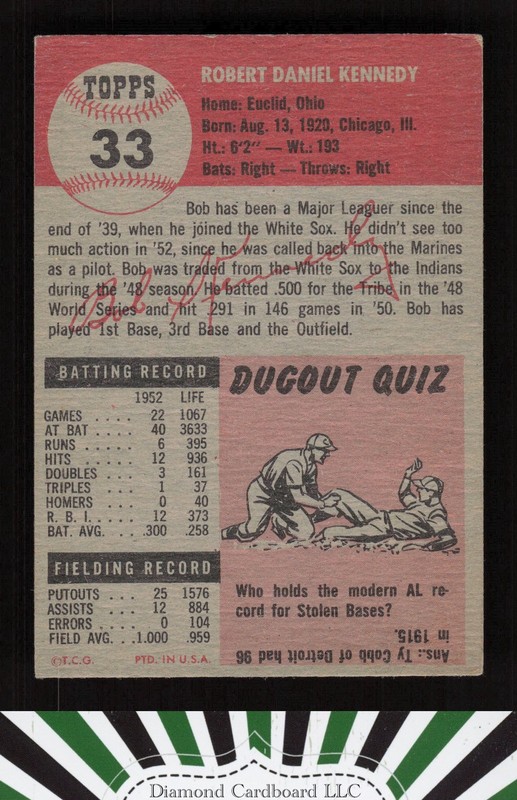 1953 Topps #33 Bob Kennedy VGEX+ i, back