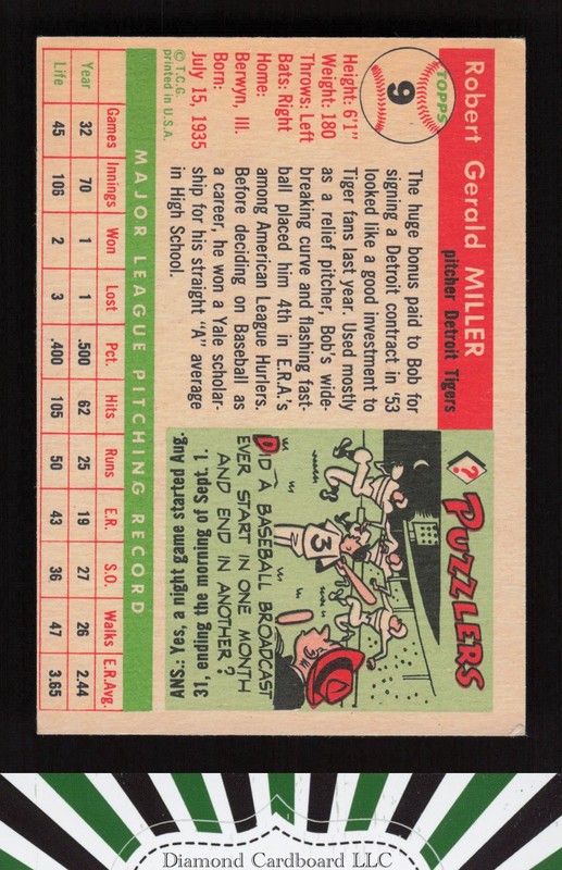 1955 Topps #9 Bob Miller EX (MC) b, back