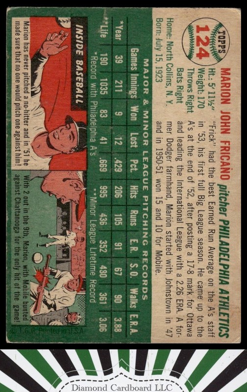 1954 Topps #124 Marion Fricano GD d, back