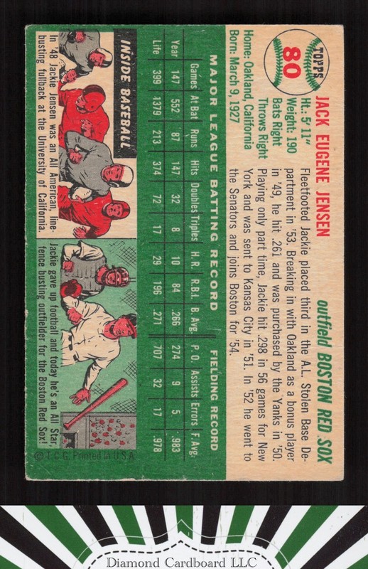 1954 Topps #80 Jackie Jensen VG [CENTERED] l, back