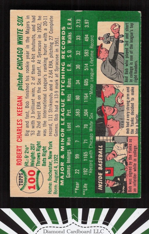 1954 Topps #100 Bob Keegan VGEX f, back