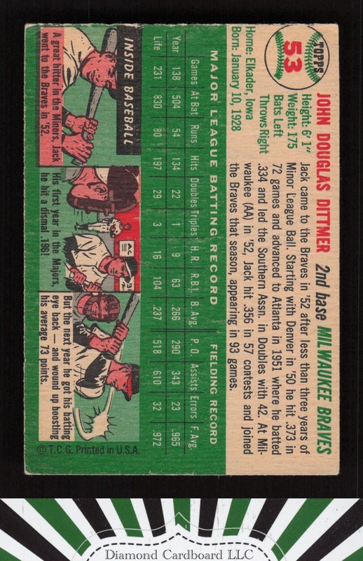 1954 Topps #53 Jack Dittmer VGEX k, back
