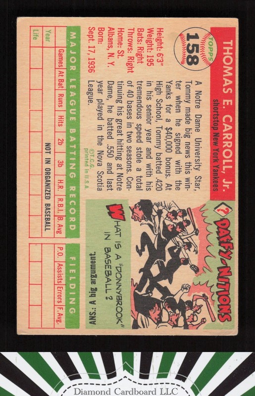 1955 Topps #158 Tom Carroll VGEX f, back