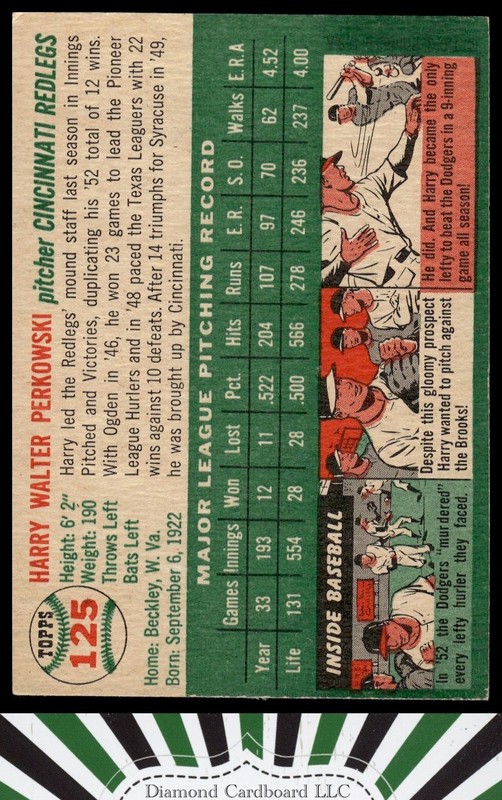 1954 Topps #125 Harry Perkowski VGEX m, back