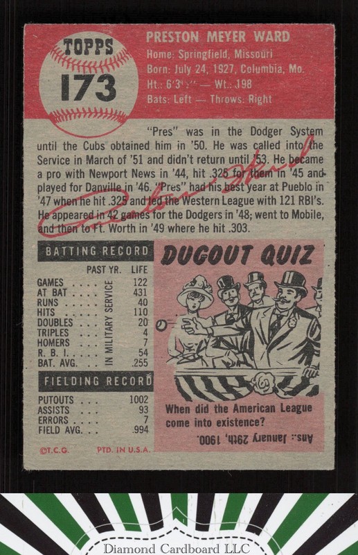 1953 Topps #173 Preston Ward VGEX h, back