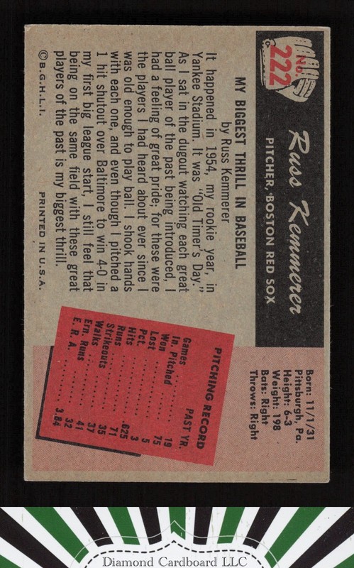1955 Bowman #222 Russ Kemmerer EX, back