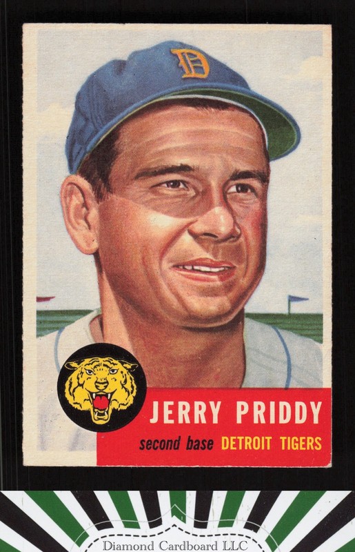 1953 Topps #113 Jerry Priddy : Bio uses white text VG+ g, front