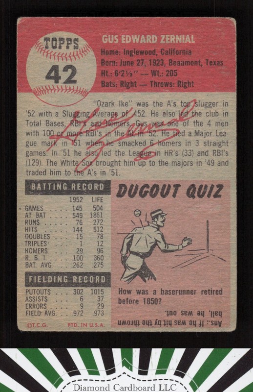 1953 Topps #42 Gus Zernial GD [CENTERED] a, back