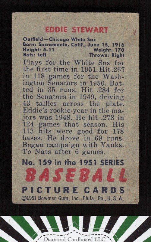 1951 Bowman #159 Bud Stewart VG (MISCUT), back